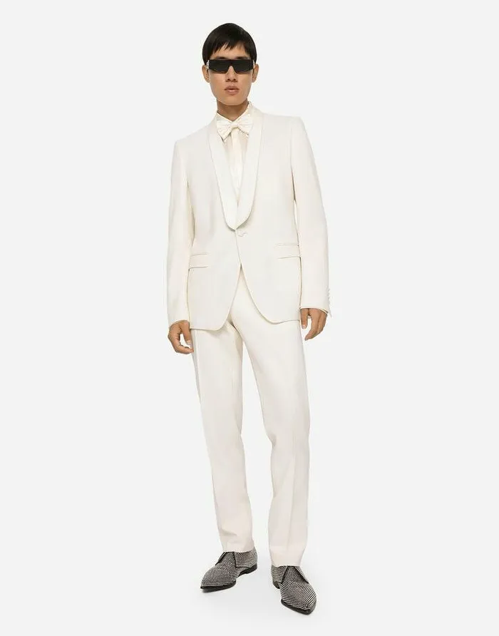 Dolce and Gabbana Trousers And Shorts Men Stretch Wool Tuxedo Pants White