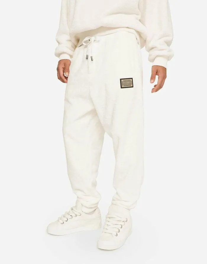Dolce and Gabbana Trousers And Shorts Men Terrycloth Jogging Pants With Logo Tag White Dolce and Gabbana Trousers And Shorts Men Terrycloth Jogging Pants With Logo Tag White