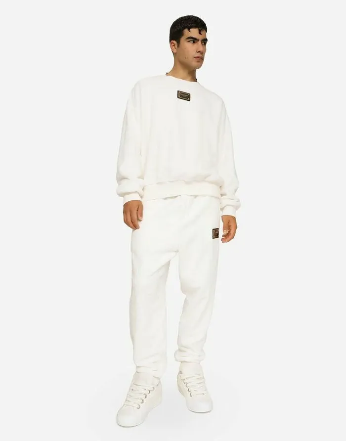 Dolce and Gabbana Trousers And Shorts Men Terrycloth Jogging Pants With Logo Tag White Dolce and Gabbana Trousers And Shorts Men Terrycloth Jogging Pants With Logo Tag White