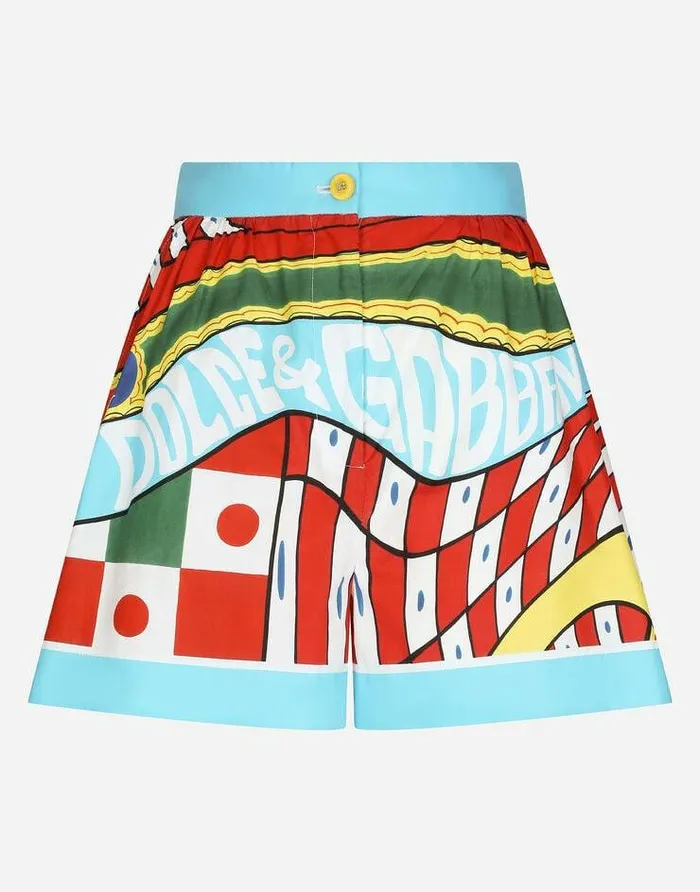 Dolce and Gabbana Trousers And Shorts Women Carrettoprint Cotton Shorts Azure