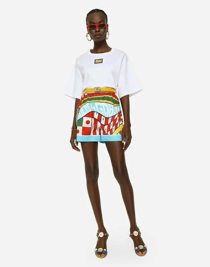 Dolce and Gabbana Trousers And Shorts Women Carrettoprint Cotton Shorts Azure Dolce and Gabbana Trousers And Shorts Women Carrettoprint Cotton Shorts Azure