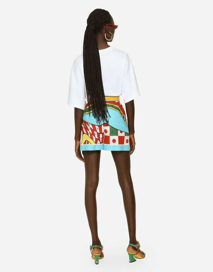 Dolce and Gabbana Trousers And Shorts Women Carrettoprint Cotton Shorts Azure Dolce and Gabbana Trousers And Shorts Women Carrettoprint Cotton Shorts Azure