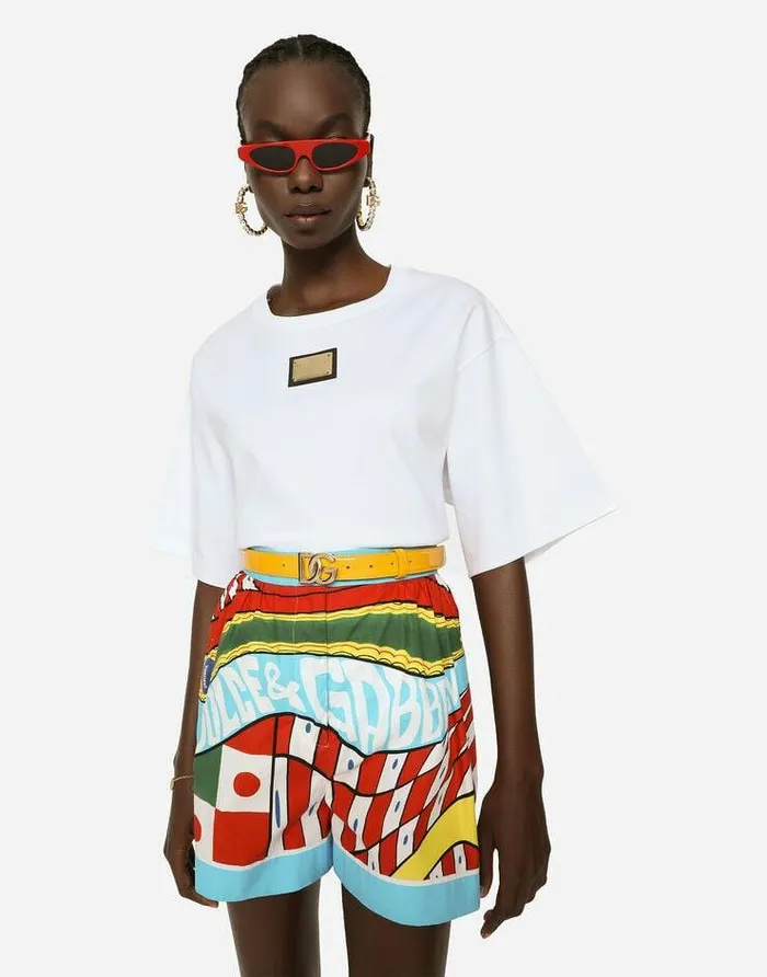 Dolce and Gabbana Trousers And Shorts Women Carrettoprint Cotton Shorts Azure Dolce and Gabbana Trousers And Shorts Women Carrettoprint Cotton Shorts Azure