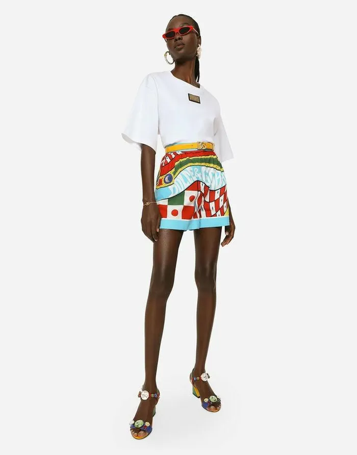 Dolce and Gabbana Trousers And Shorts Women Carrettoprint Cotton Shorts Azure Dolce and Gabbana Trousers And Shorts Women Carrettoprint Cotton Shorts Azure