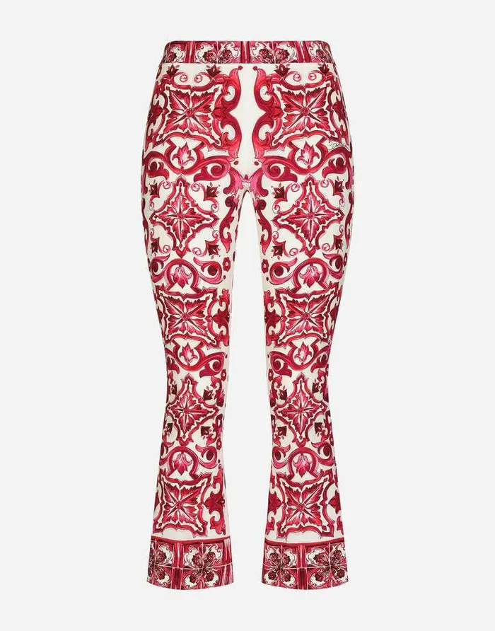 Dolce and Gabbana Trousers And Shorts Women Flared Trumpetleg Charmeuse Pants With Majolica Print Multicolor Dolce and Gabbana Trousers And Shorts Women Flared Trumpetleg Charmeuse Pants With Majolica Print Multicolor