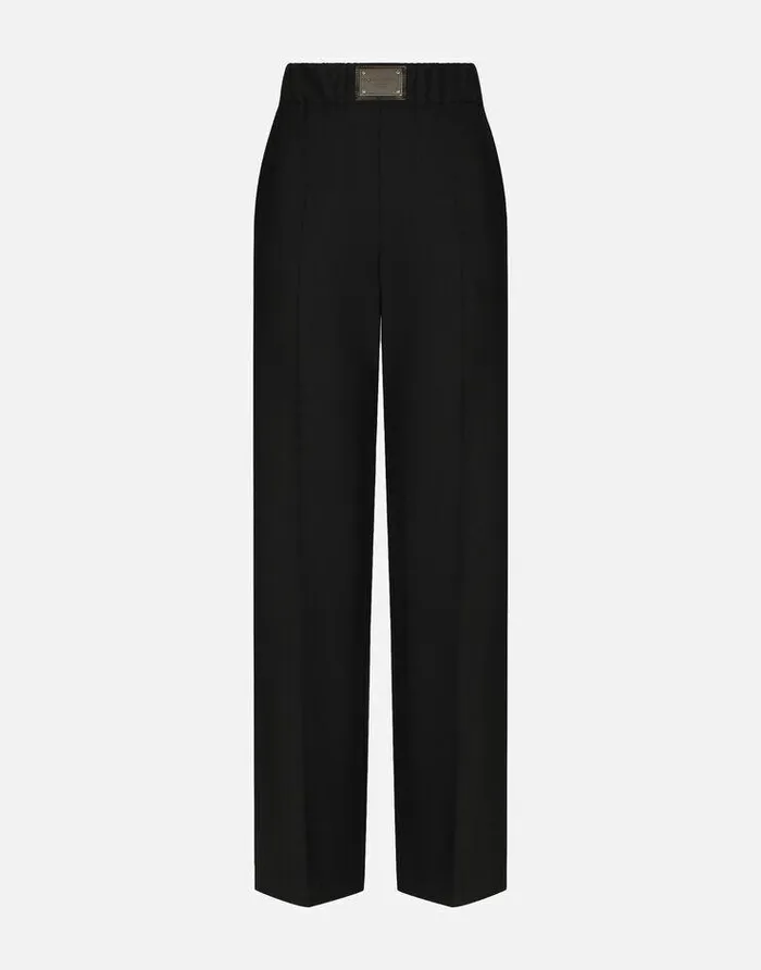 Dolce and Gabbana Trousers And Shorts Women Flared Wool Pants With Logo Tag Black Dolce and Gabbana Trousers And Shorts Women Flared Wool Pants With Logo Tag Black
