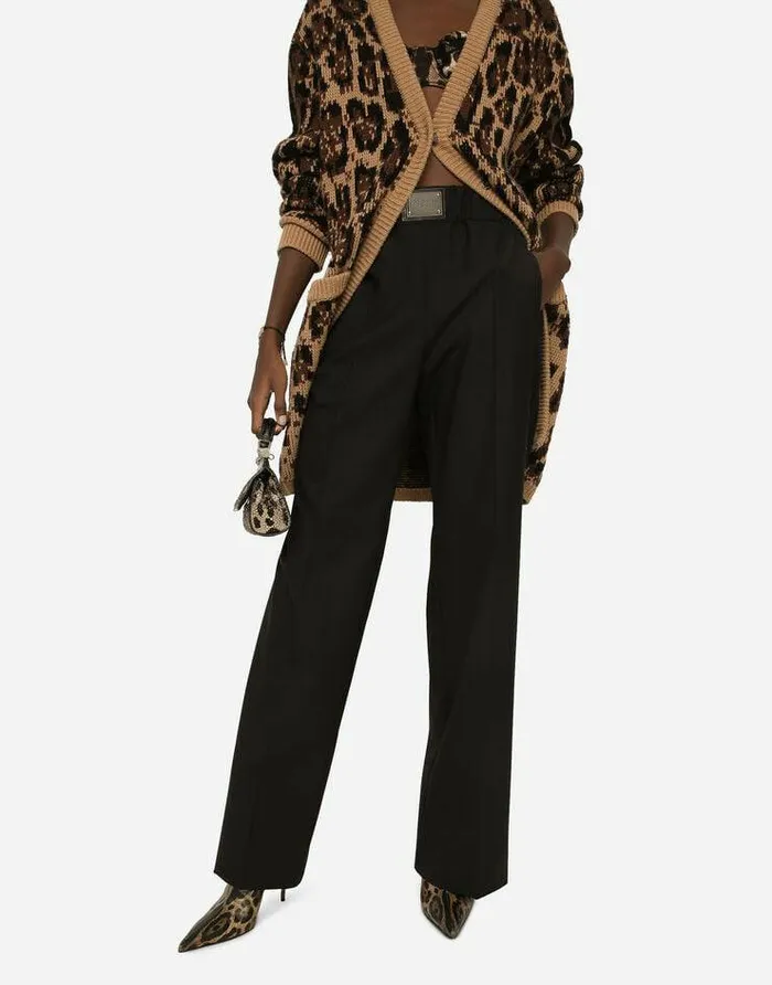 Dolce and Gabbana Trousers And Shorts Women Flared Wool Pants With Logo Tag Black Dolce and Gabbana Trousers And Shorts Women Flared Wool Pants With Logo Tag Black