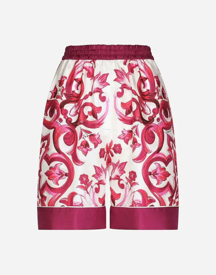 Dolce and Gabbana Trousers And Shorts Women Majolicaprint Twill Pajama Shorts Multicolor Dolce and Gabbana Trousers And Shorts Women Majolicaprint Twill Pajama Shorts Multicolor