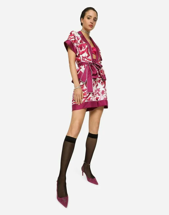 Dolce and Gabbana Trousers And Shorts Women Majolicaprint Twill Pajama Shorts Multicolor Dolce and Gabbana Trousers And Shorts Women Majolicaprint Twill Pajama Shorts Multicolor