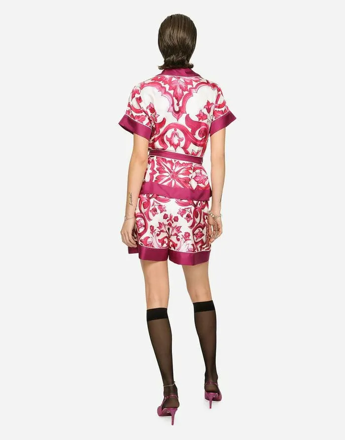 Dolce and Gabbana Trousers And Shorts Women Majolicaprint Twill Pajama Shorts Multicolor Dolce and Gabbana Trousers And Shorts Women Majolicaprint Twill Pajama Shorts Multicolor