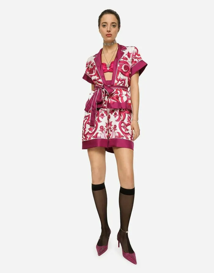 Dolce and Gabbana Trousers And Shorts Women Majolicaprint Twill Pajama Shorts Multicolor Dolce and Gabbana Trousers And Shorts Women Majolicaprint Twill Pajama Shorts Multicolor