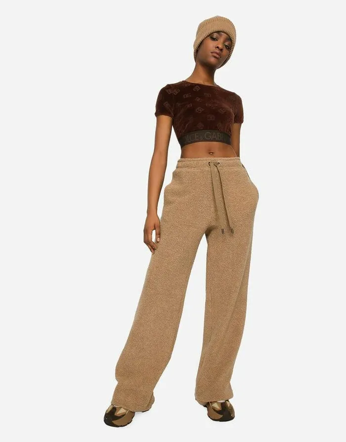 Dolce and Gabbana Trousers And Shorts Women Wool Jersey Jogging Pants Beige