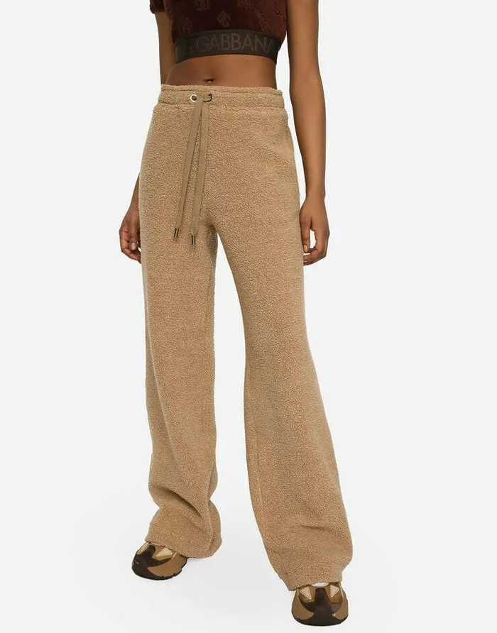 Dolce and Gabbana Trousers And Shorts Women Wool Jersey Jogging Pants Beige