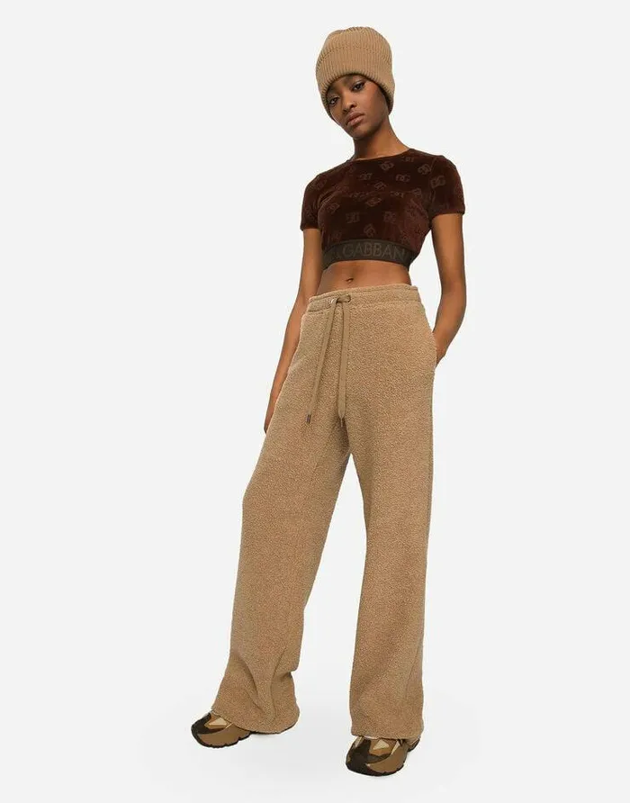 Dolce and Gabbana Trousers And Shorts Women Wool Jersey Jogging Pants Beige