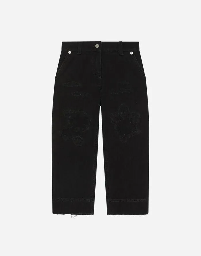 Dolce and Gabbana Trousers And Skirts Children Denim Jeans With Abrasions Black Dolce and Gabbana Trousers And Skirts Children Denim Jeans With Abrasions Black