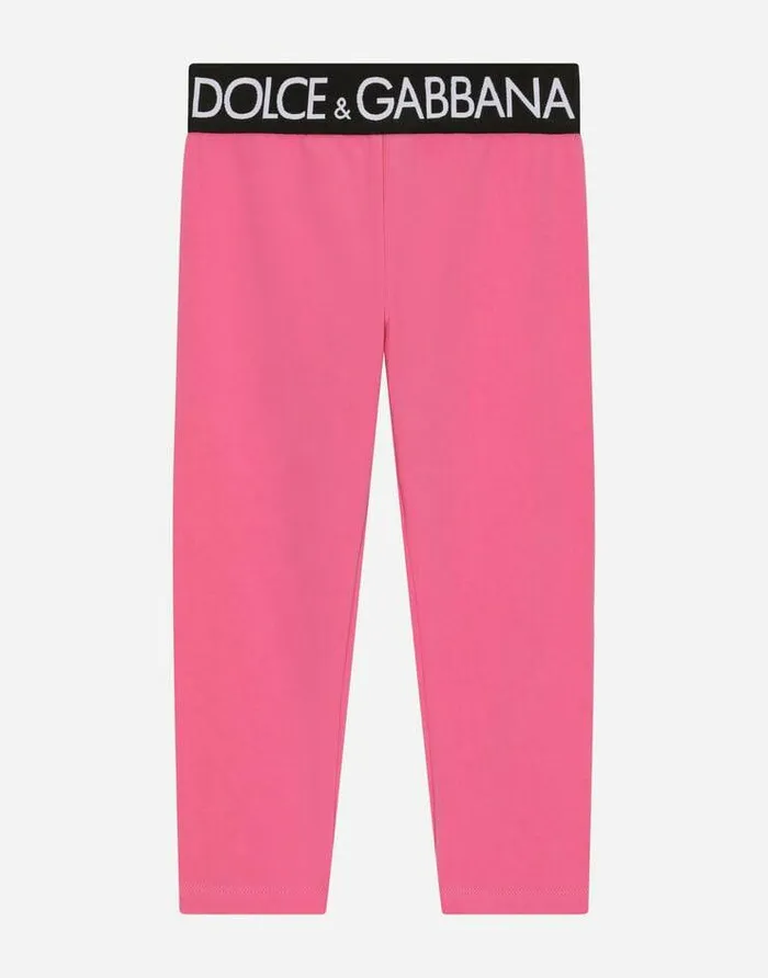 Dolce and Gabbana Trousers And Skirts Children Interlock Leggings With Branded Elastic Pink Dolce and Gabbana Trousers And Skirts Children Interlock Leggings With Branded Elastic Pink