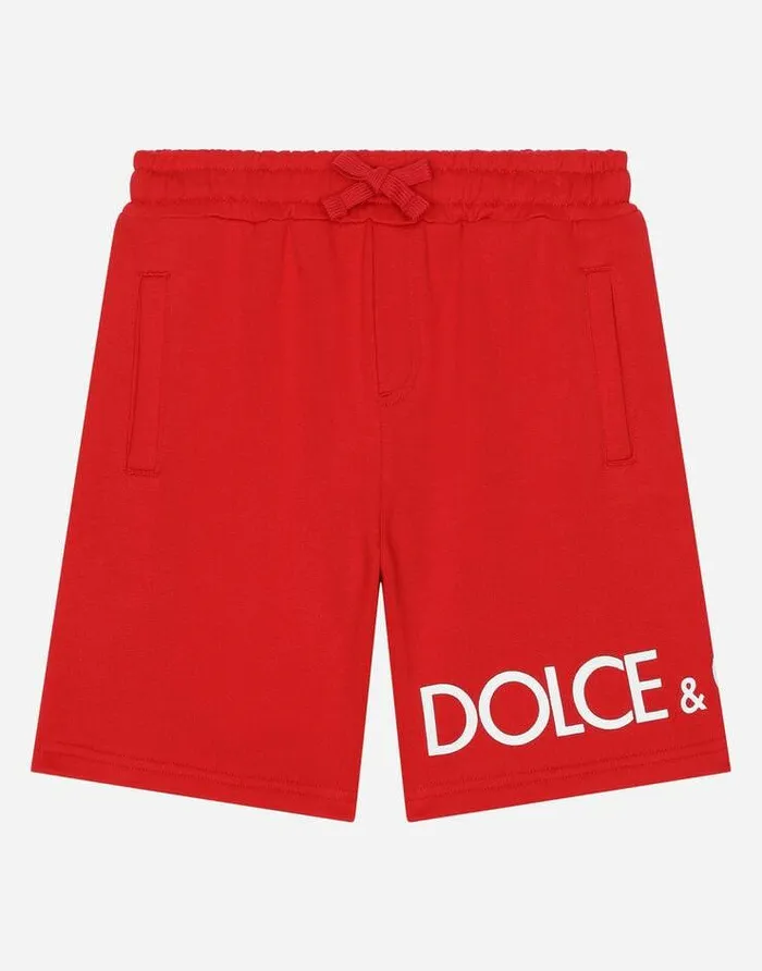Dolce and Gabbana Trousers And Skirts Children Jersey Jogging Shorts With Logo Print Red Dolce and Gabbana Trousers And Skirts Children Jersey Jogging Shorts With Logo Print Red