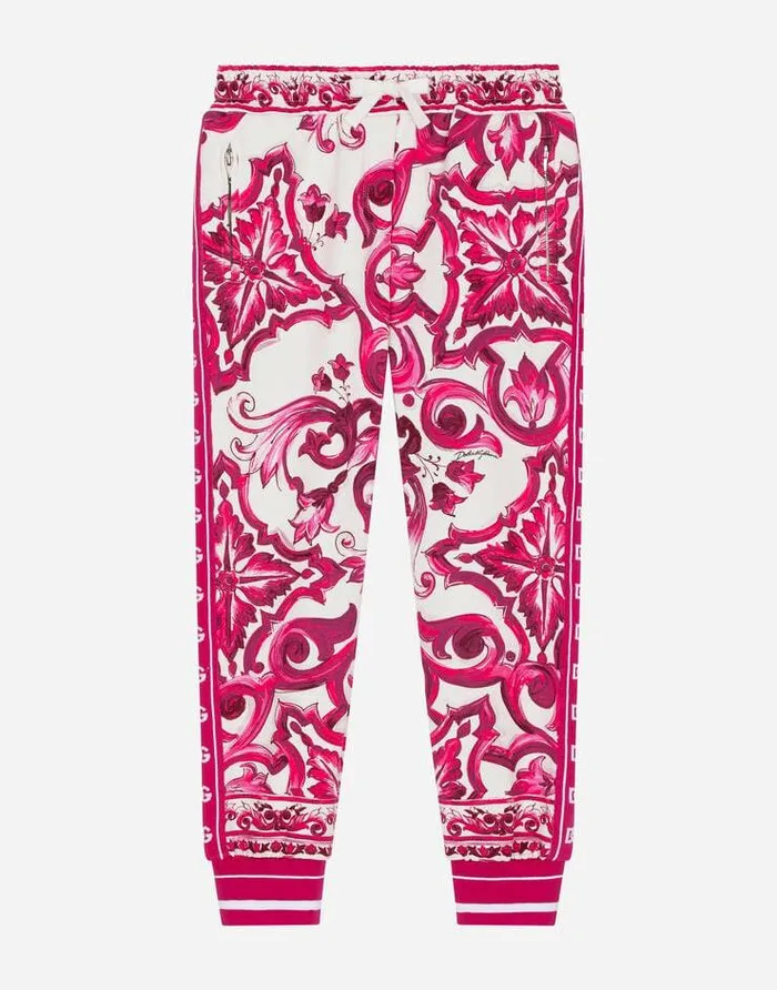 Dolce and Gabbana Trousers And Skirts Children Majolicaprint Jersey Jogging Pants Multicolor