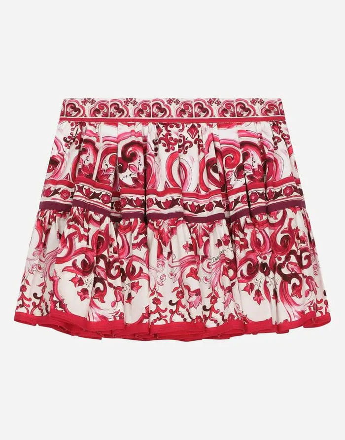Dolce and Gabbana Trousers And Skirts Children Majolicaprint Poplin Skirt Multicolor