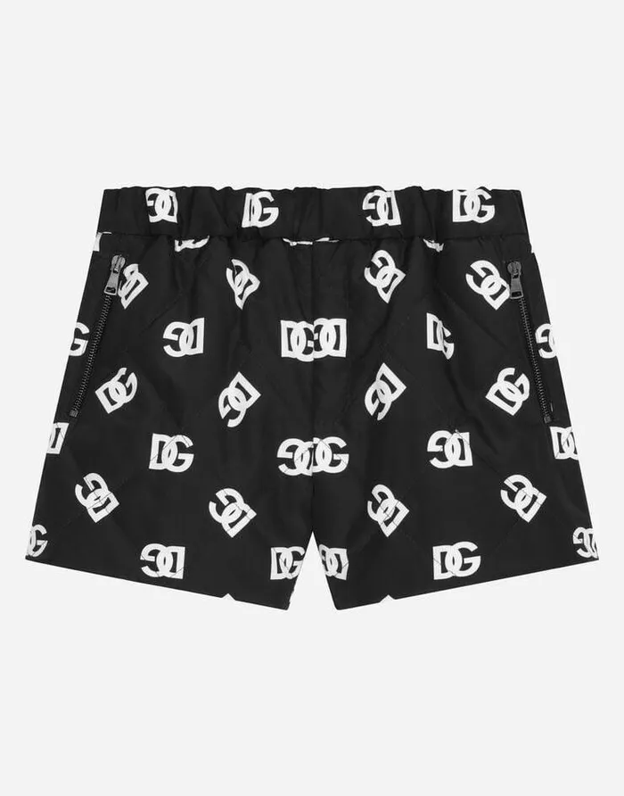 Dolce and Gabbana Trousers And Skirts Children Quilted Nylon Shorts With DG Logo Print Multicolor Dolce and Gabbana Trousers And Skirts Children Quilted Nylon Shorts With DG Logo Print Multicolor
