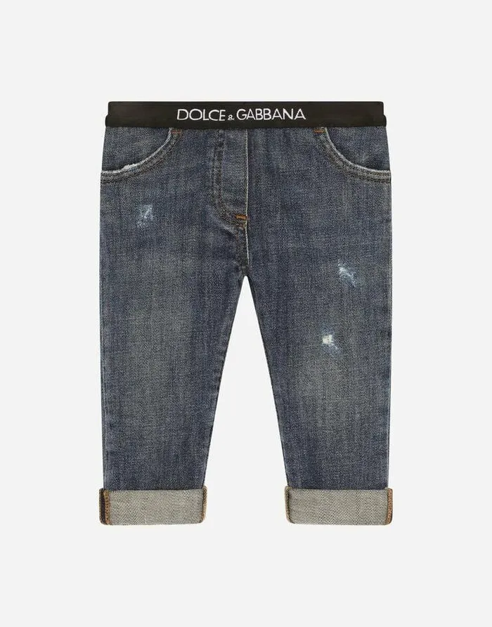 Dolce and Gabbana Trousers And Skirts Children Stretch Denim Jeans With Branded Elastic Blue Dolce and Gabbana Trousers And Skirts Children Stretch Denim Jeans With Branded Elastic Blue