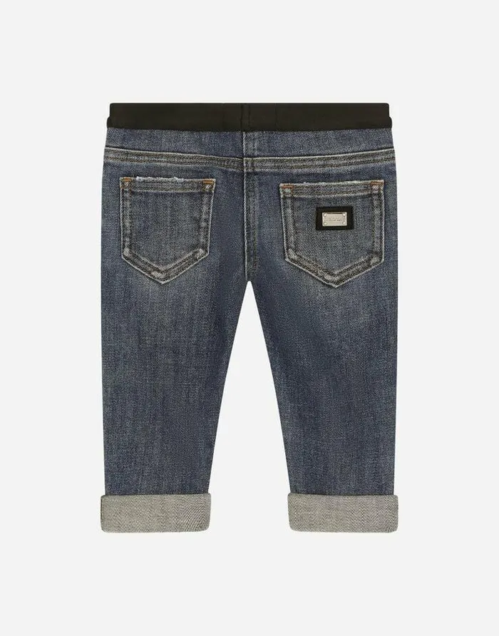 Dolce and Gabbana Trousers And Skirts Children Stretch Denim Jeans With Branded Elastic Blue Dolce and Gabbana Trousers And Skirts Children Stretch Denim Jeans With Branded Elastic Blue