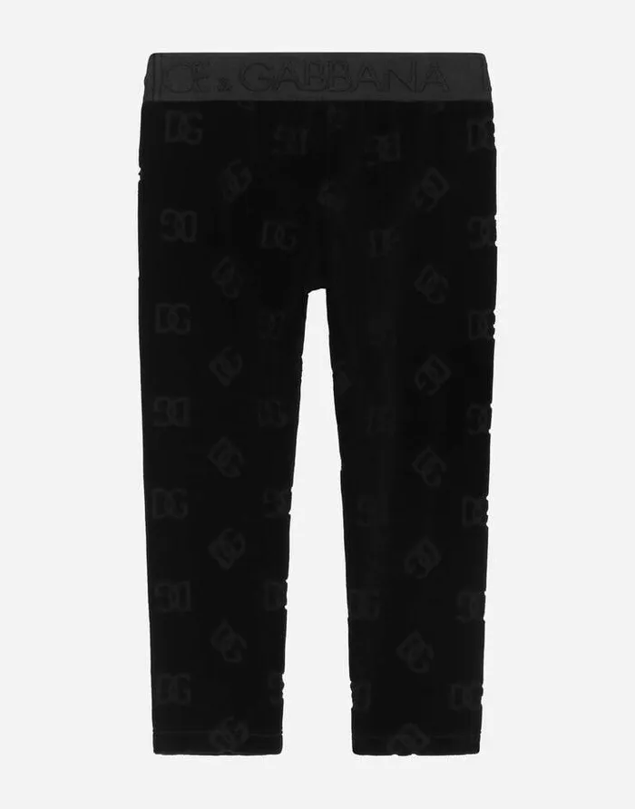 Dolce and Gabbana Trousers And Skirts Children Velvet Jacquard Leggings With DG Logo Black