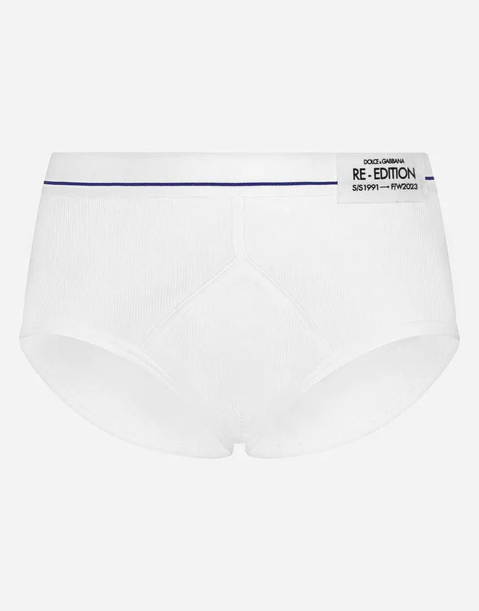 Dolce and Gabbana Underwear And Loungewear Men Finerib Cotton Brando Briefs With ReEdition Label White