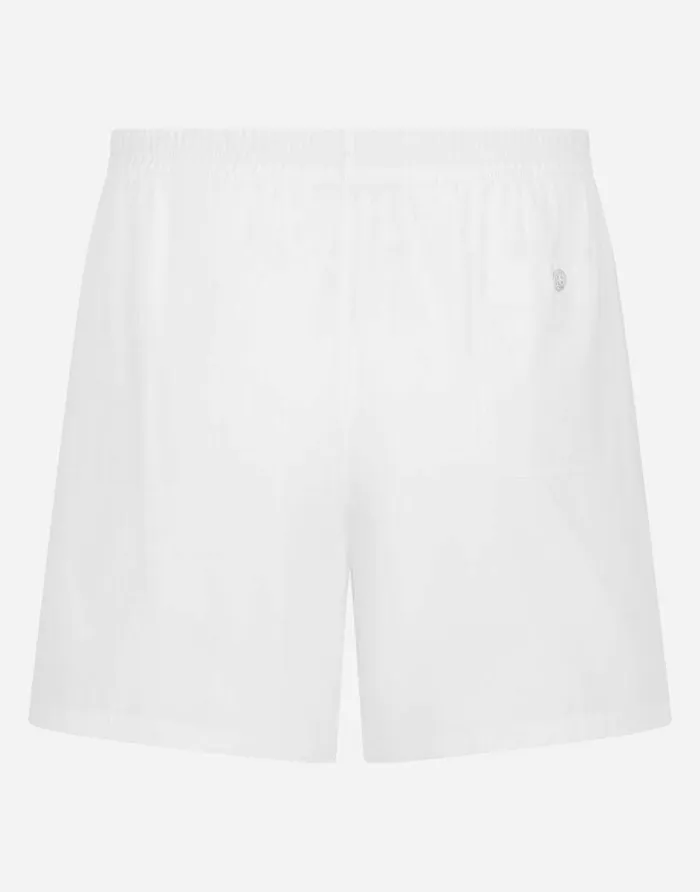 Dolce and Gabbana Underwear And Loungewear Men Long Cotton Boxers With Branded Plate White Dolce and Gabbana Underwear And Loungewear Men Long Cotton Boxers With Branded Plate White