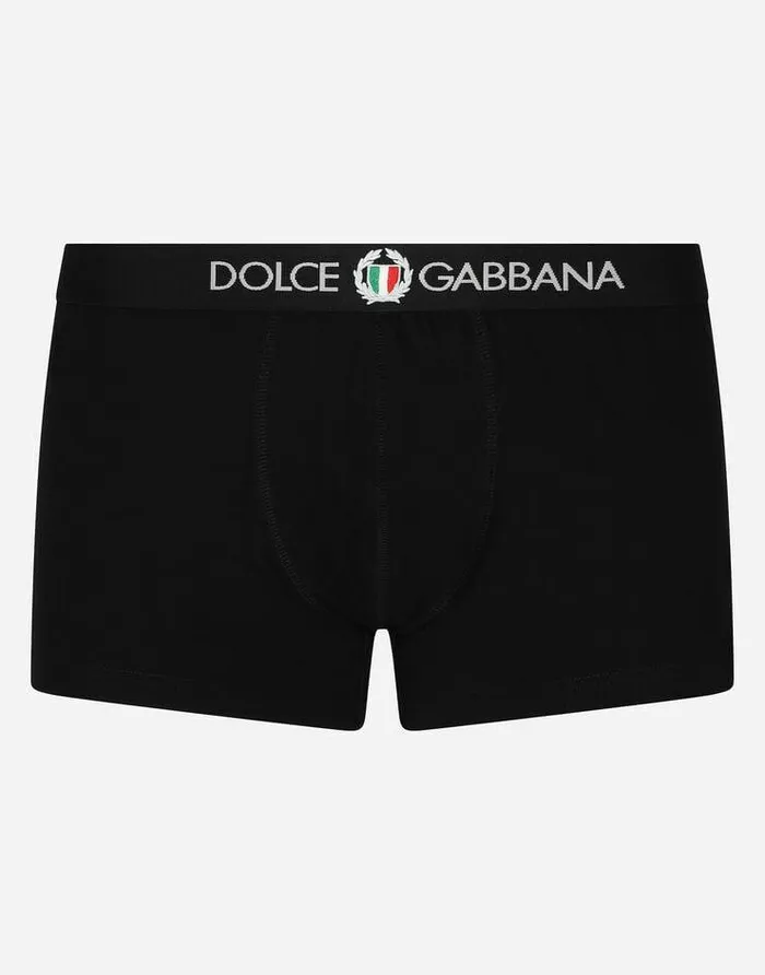 Dolce and Gabbana Underwear And Loungewear Men Twowaystretch Jersey Regularfit Boxers With Emblem Black