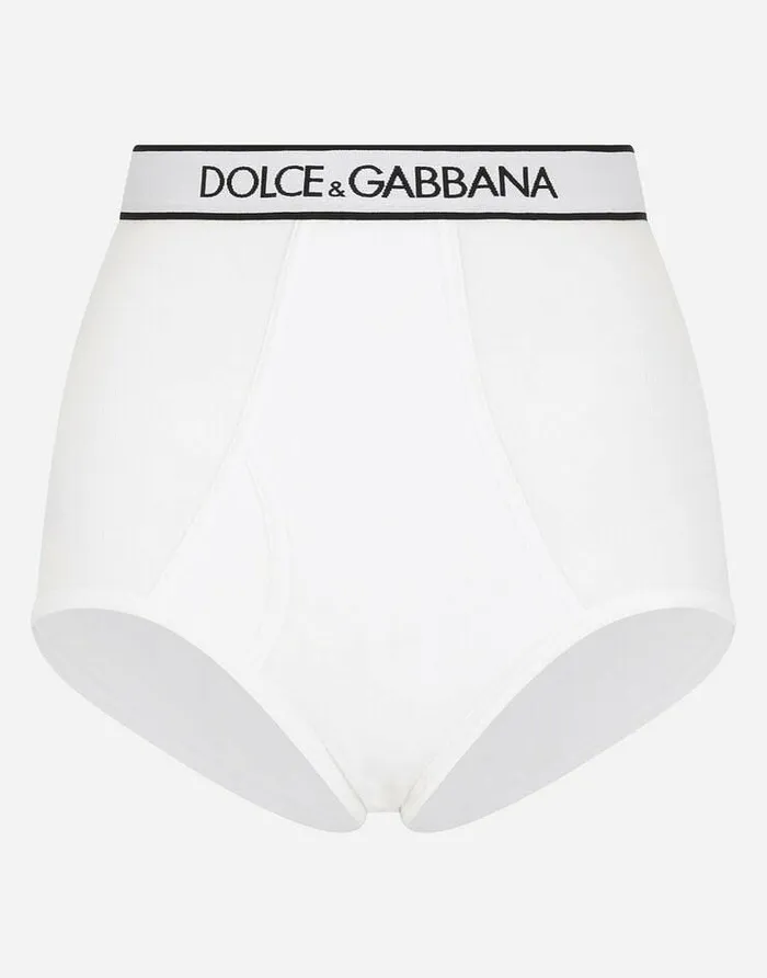 Dolce and Gabbana Underwear Women Finerib Jersey Highwaisted Panties With Branded Elastic White