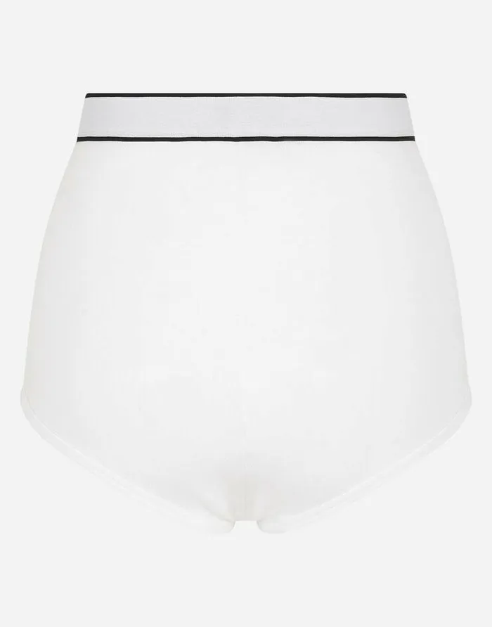 Dolce and Gabbana Underwear Women Finerib Jersey Highwaisted Panties With Branded Elastic White Dolce and Gabbana Underwear Women Finerib Jersey Highwaisted Panties With Branded Elastic White