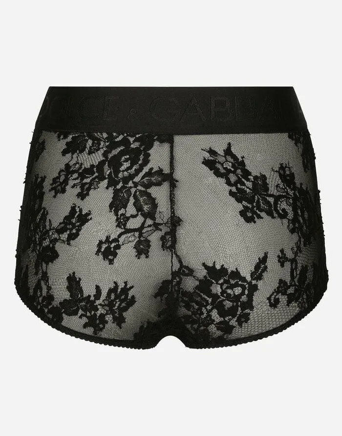 Dolce and Gabbana Underwear Women Lace Highwaisted Panties With Branded Elastic Black Dolce and Gabbana Underwear Women Lace Highwaisted Panties With Branded Elastic Black
