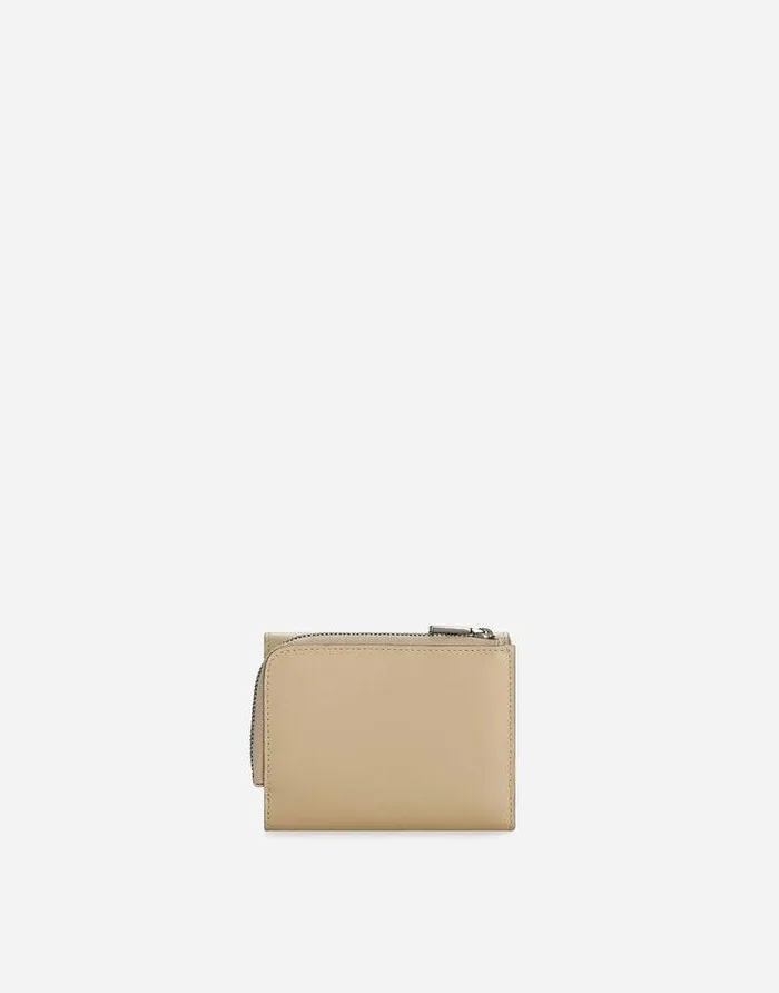Dolce and Gabbana Wallets And Small Leather Goods Men Calfskin French Flap Wallet With Logo Beige