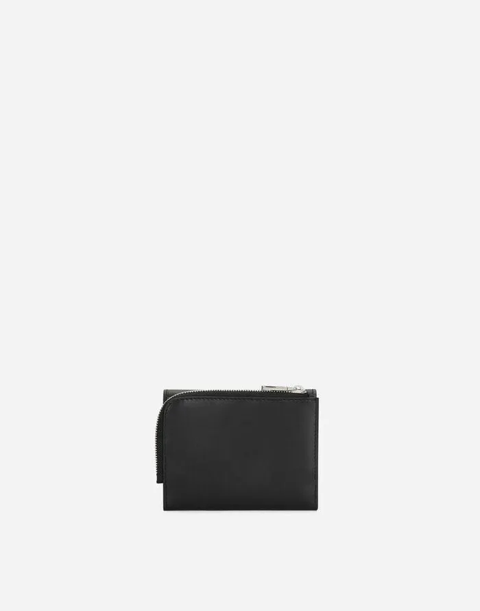 Dolce and Gabbana Wallets And Small Leather Goods Men Calfskin French Flap Wallet With Raised Logo Black