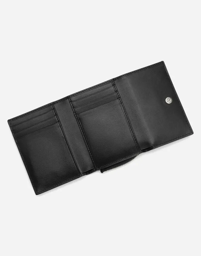 Dolce and Gabbana Wallets And Small Leather Goods Men Calfskin French Flap Wallet With Raised Logo Black