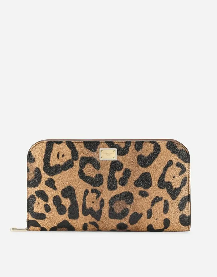 Dolce and Gabbana Wallets And Small Leather Goods Women Leopardprint Crespo Ziparound Wallet With Branded Plate Multicolor