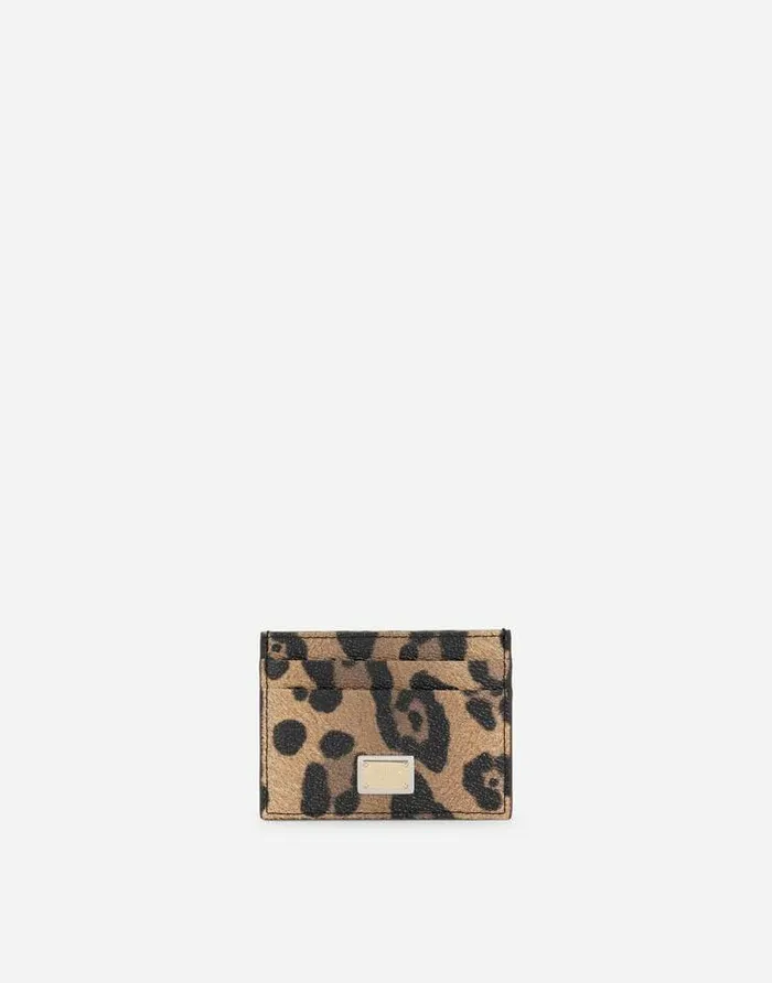 Dolce and Gabbana Wallets And Small Leather Goods WomenMen Leopardprint Crespo Card Holder With Branded Plate Multicolor