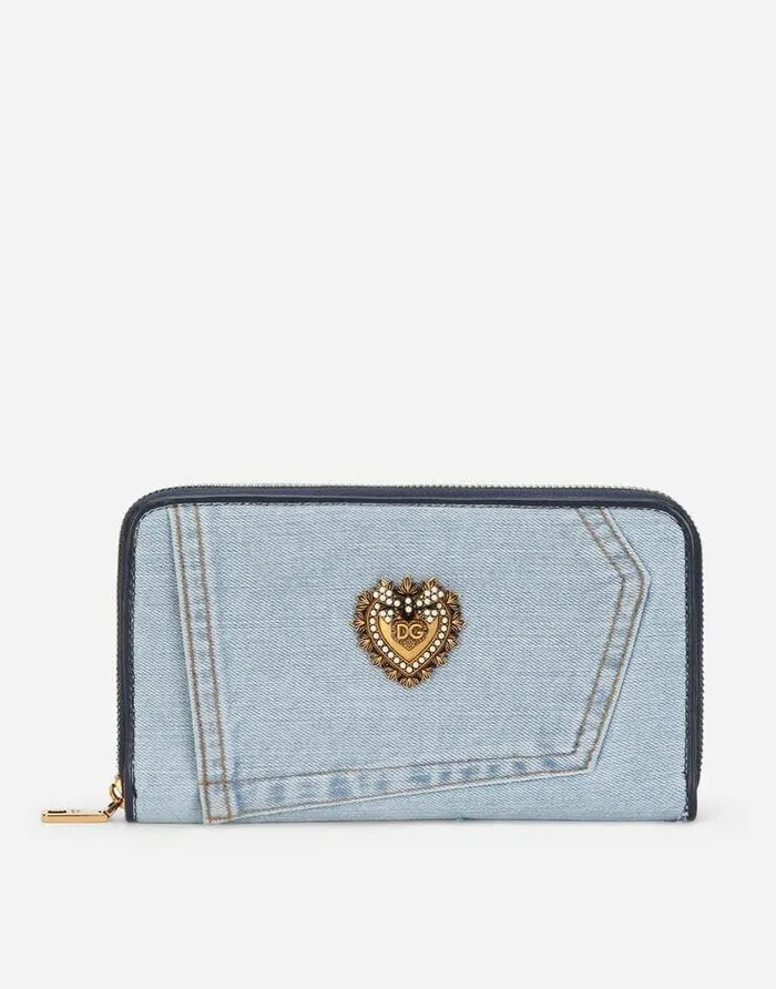 Dolce and Gabbana Wallets And Small Leather Goods Women Ziparound Devotion Wallet In Patchwork Denim Blue
