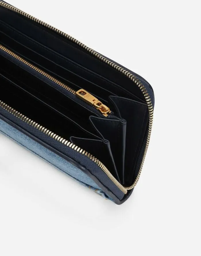 Dolce and Gabbana Wallets And Small Leather Goods Women Ziparound Devotion Wallet In Patchwork Denim Blue Dolce and Gabbana Wallets And Small Leather Goods Women Ziparound Devotion Wallet In Patchwork Denim Blue