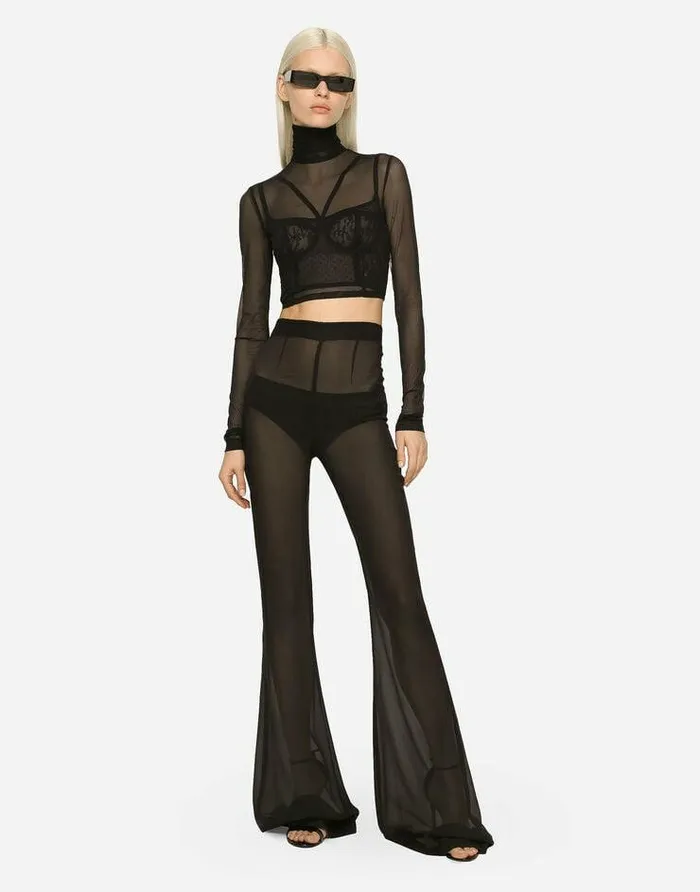 Dolce and Gabbana Wear It Like DGCelebs Women Highwaisted Flared Chiffon Pants Black Dolce and Gabbana Wear It Like DGCelebs Women Highwaisted Flared Chiffon Pants Black