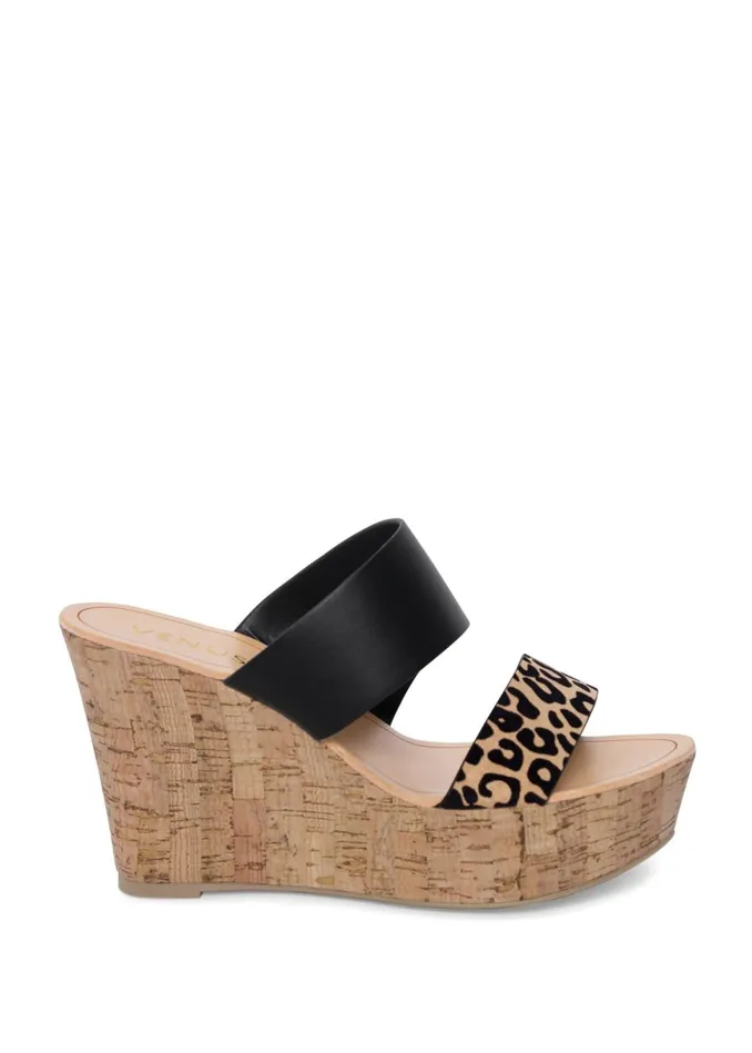 DOUBLE STRAP CORK WEDGES Black Multi Women VENUS Sandals and Wedges