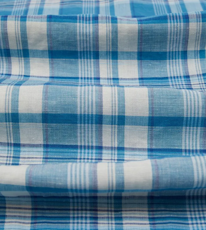 Drake039s Blue Madras Check Linen Smock Shirt 8211 Shirts