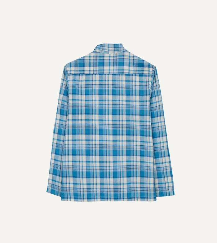 Drake039s Blue Madras Check Linen Smock Shirt 8211 Shirts