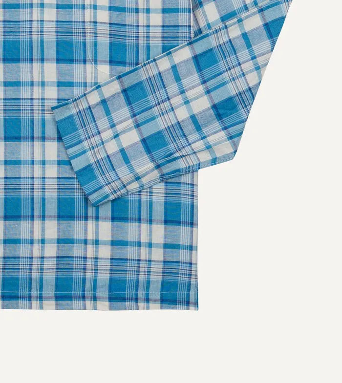 Drake039s Blue Madras Check Linen Smock Shirt 8211 Shirts