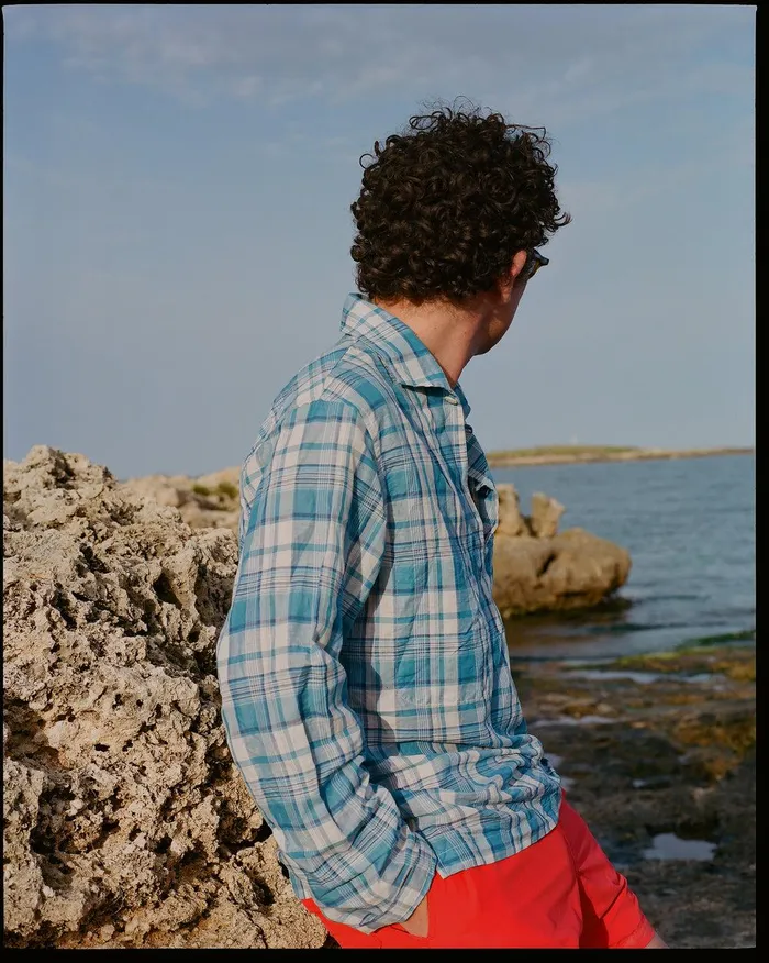 Drake039s Blue Madras Check Linen Smock Shirt 8211 Shirts