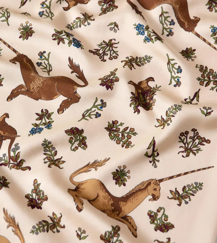 Drake039s Ecru Unicorn Print Tubular Silk Tasselled Scarf 8211 Accessories