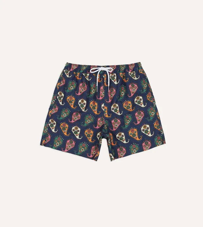 Drake039s Geometric Paisley Print Nylon Drawstring Swim Shorts 8211 Clothing