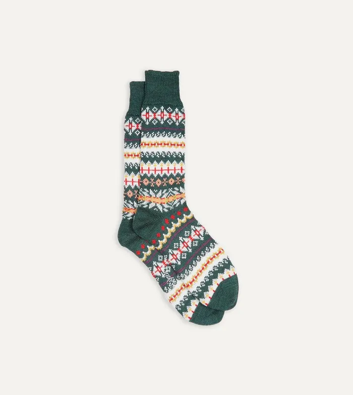 Drake039s Green Fair Isle Wool Cotton Socks 8211 Accessories