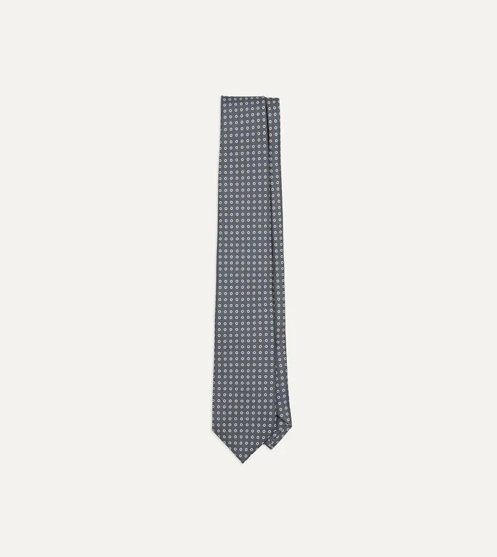 Drake039s Grey Mini Circular Dot Silk Self Tipped Tie 8211 Ties